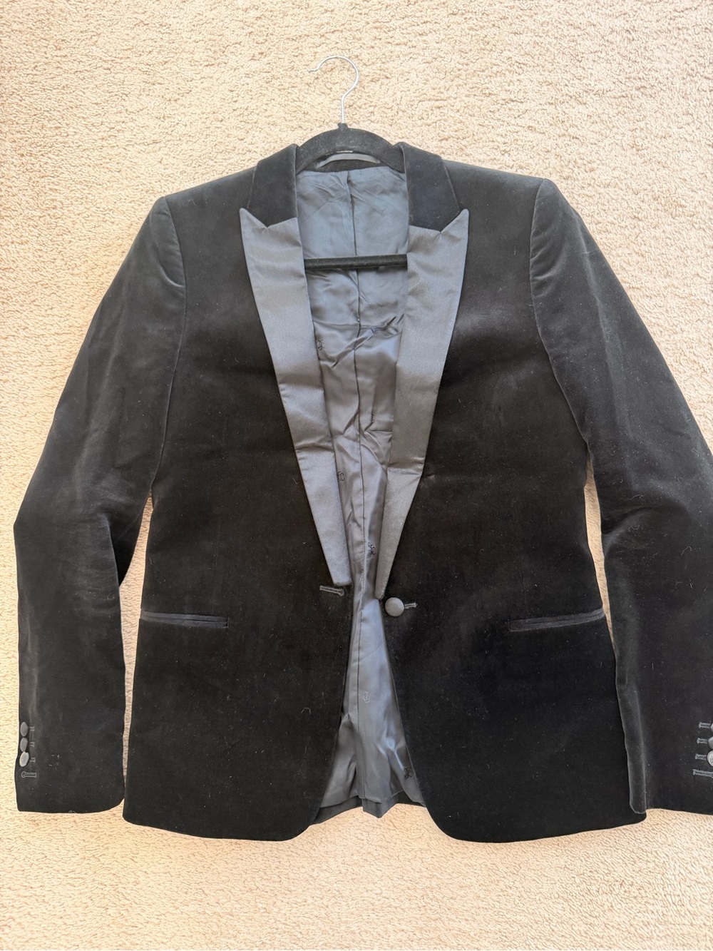 The Kooples Men’s Black Velvet Tuxedo Blazer Jacket Size 46